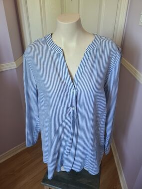 Old Navy Blue and White Striped Henley Tunic